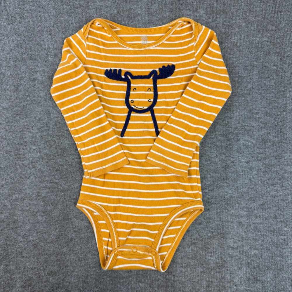 Just One You Bodysuit Toddler 24M Yellow Striped Moose Long Sleeve One Piece